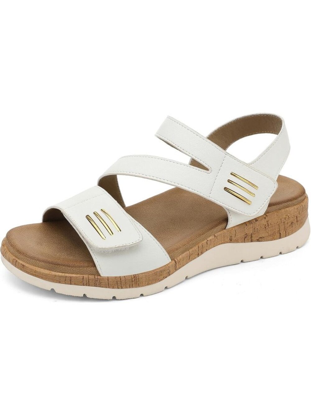 Women's White Summer Open Toe Adjustable Ankle Straps Comfortable Sandals
